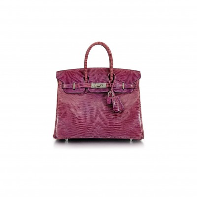 HERMÈS MASTER BIRKIN 30 LIZARD WINE RED SILVER BUCKLE H028352CA51 (30*22*16cm)